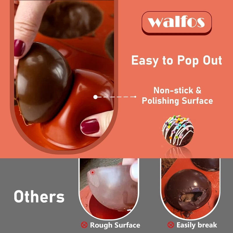 Walfos Semi Sphere Silicone Mold, Silicone Chocolate Molds,3 Packs Baking Molds for Making Chocolate, Cake, Jelly, Dome Mousse (6 Cups, 15 Cups and 24 Cups) - Image 2